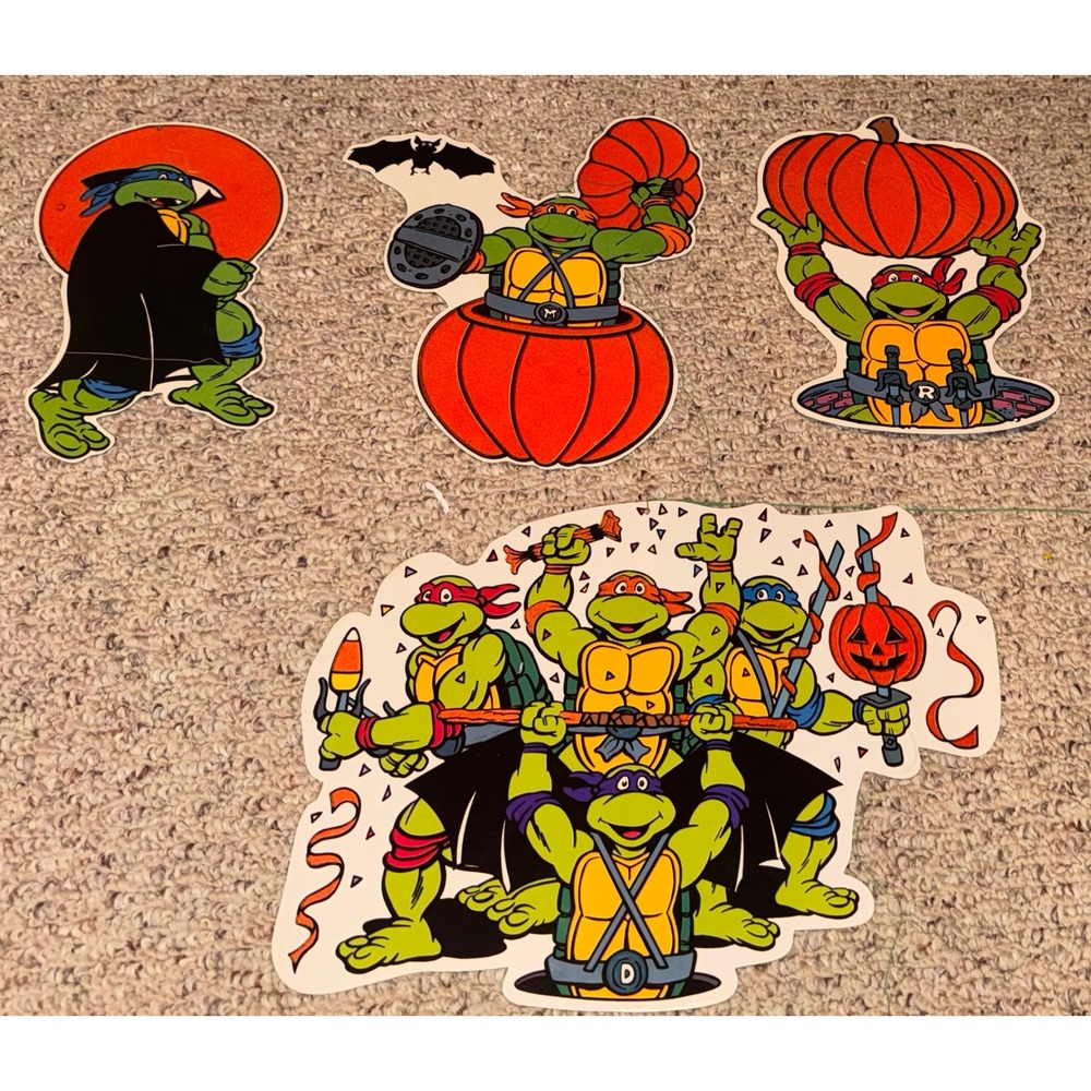Vintage TMNT Halloween Wall Decor Cutouts 4pc Set 90s Ninja Turtles Retro